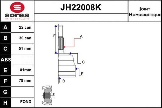 Sera JH22008K - Šarnīru komplekts, Piedziņas vārpsta autodraugiem.lv