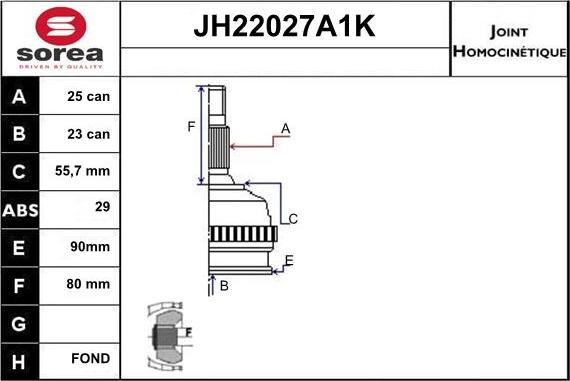 Sera JH22027A1K - Šarnīru komplekts, Piedziņas vārpsta autodraugiem.lv