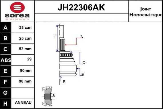 Sera JH22306AK - Šarnīru komplekts, Piedziņas vārpsta autodraugiem.lv