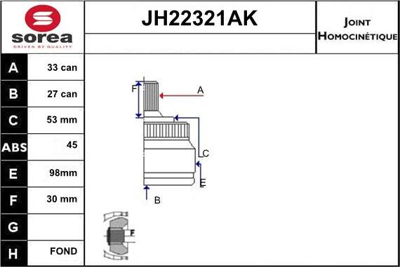 Sera JH22321AK - Šarnīru komplekts, Piedziņas vārpsta autodraugiem.lv
