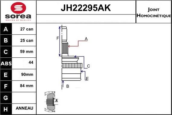 Sera JH22295AK - Šarnīru komplekts, Piedziņas vārpsta autodraugiem.lv