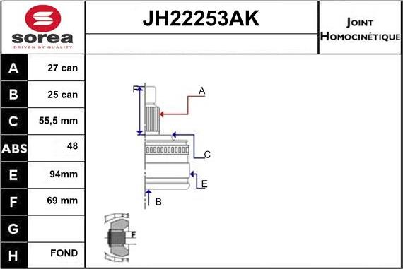 Sera JH22253AK - Šarnīru komplekts, Piedziņas vārpsta autodraugiem.lv