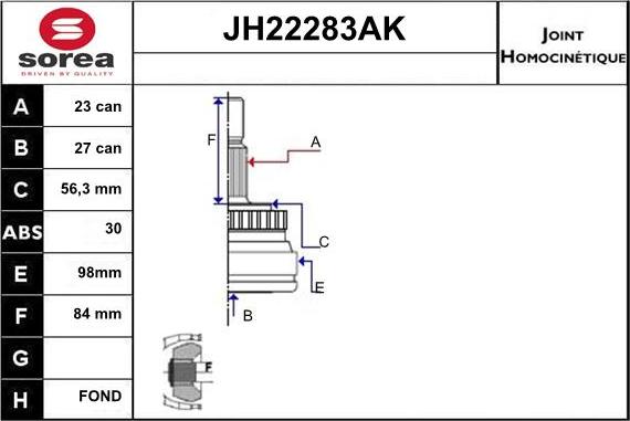 Sera JH22283AK - Šarnīru komplekts, Piedziņas vārpsta autodraugiem.lv