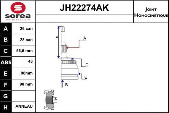 Sera JH22274AK - Šarnīru komplekts, Piedziņas vārpsta autodraugiem.lv