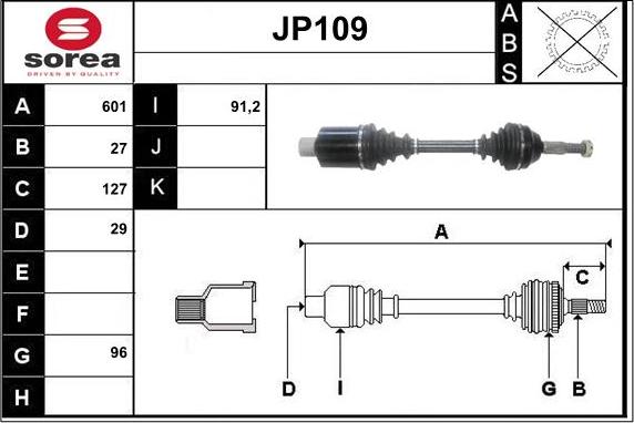 Sera JP109 - Piedziņas vārpsta autodraugiem.lv