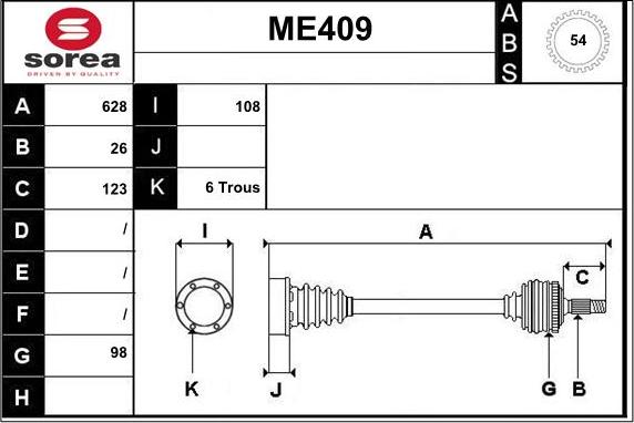 Sera ME409 - Piedziņas vārpsta autodraugiem.lv