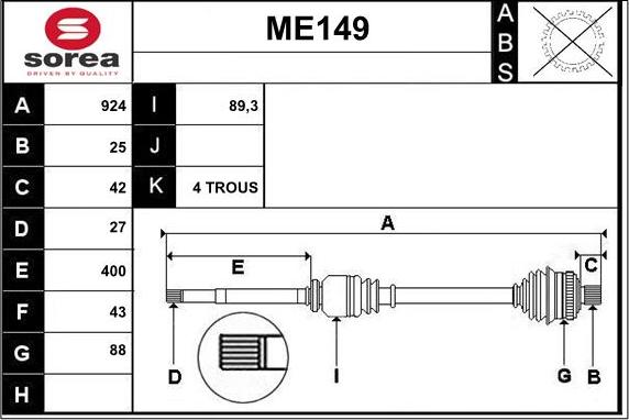 Sera ME149 - Piedziņas vārpsta autodraugiem.lv