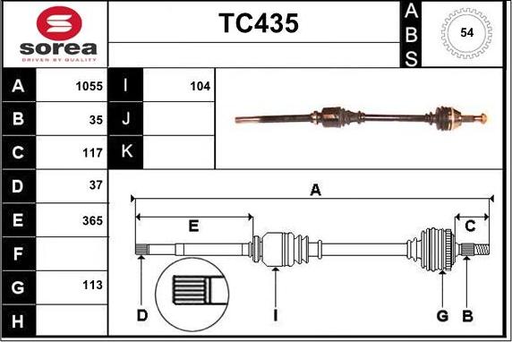 Sera TC435 - Piedziņas vārpsta autodraugiem.lv