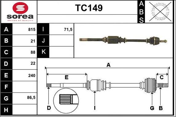 Sera TC149 - Piedziņas vārpsta autodraugiem.lv