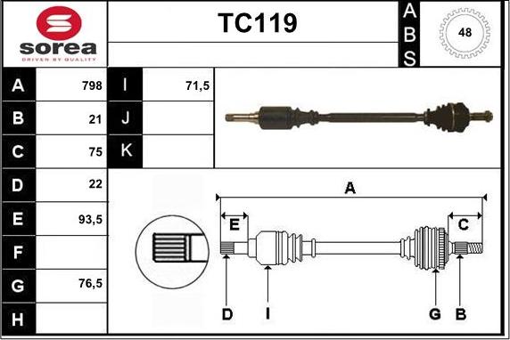 Sera TC119 - Piedziņas vārpsta autodraugiem.lv