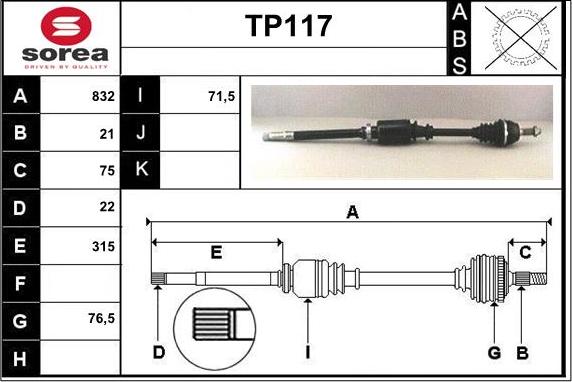 Sera TP117 - Piedziņas vārpsta autodraugiem.lv