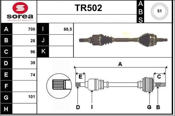 Sera TR502 - Piedziņas vārpsta autodraugiem.lv