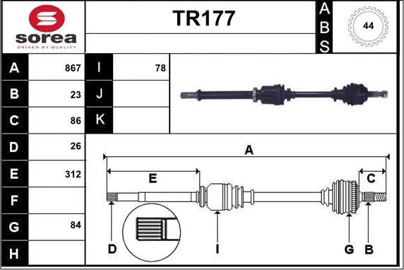 Sera TR177 - Piedziņas vārpsta autodraugiem.lv