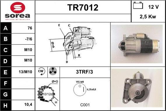 Sera TR7012 - Starteris autodraugiem.lv