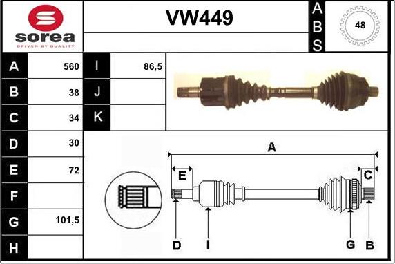 Sera VW449 - Piedziņas vārpsta autodraugiem.lv