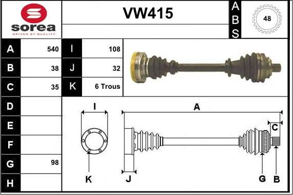 Sera VW415 - Piedziņas vārpsta autodraugiem.lv