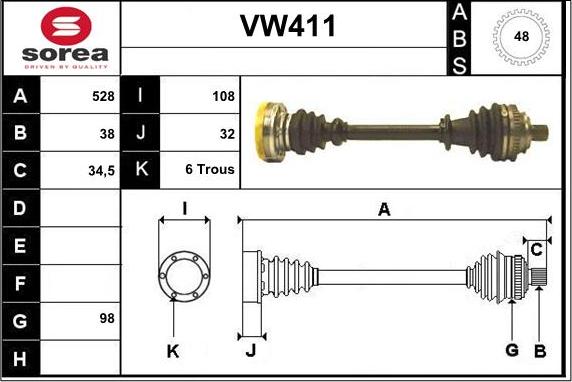 Sera VW411 - Piedziņas vārpsta autodraugiem.lv