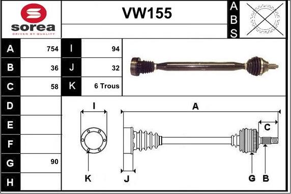 Sera VW155 - Piedziņas vārpsta autodraugiem.lv