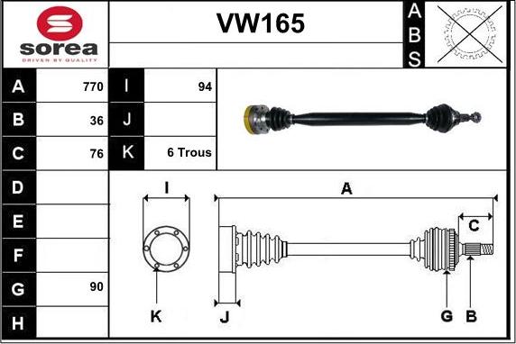 Sera VW165 - Piedziņas vārpsta autodraugiem.lv