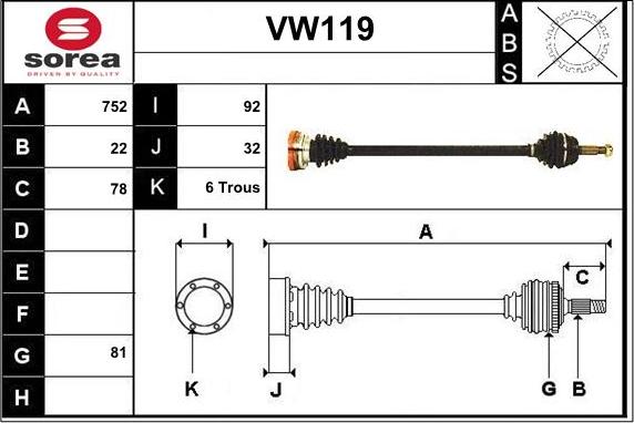 Sera VW119 - Piedziņas vārpsta autodraugiem.lv