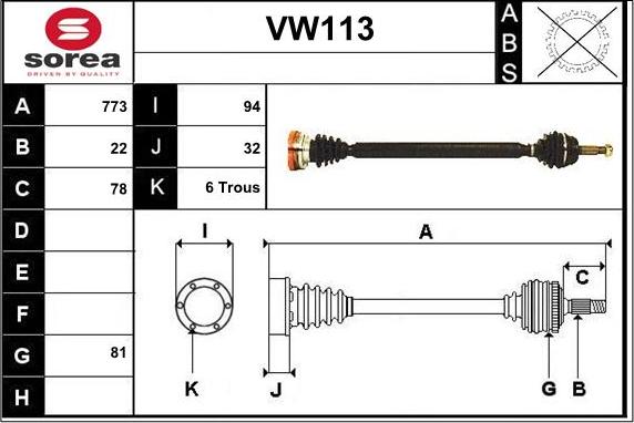 Sera VW113 - Piedziņas vārpsta autodraugiem.lv