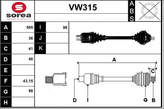 Sera VW315 - Piedziņas vārpsta autodraugiem.lv