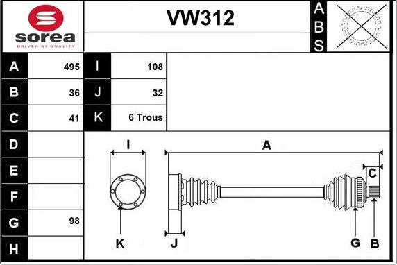 Sera VW312 - Piedziņas vārpsta autodraugiem.lv