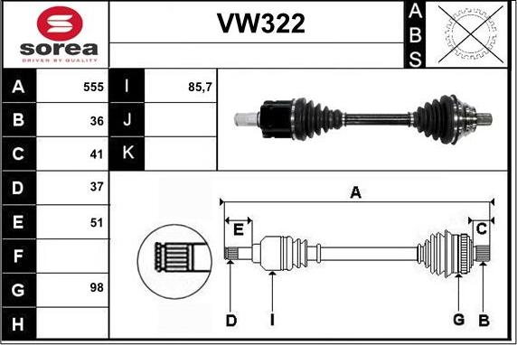 Sera VW322 - Piedziņas vārpsta autodraugiem.lv