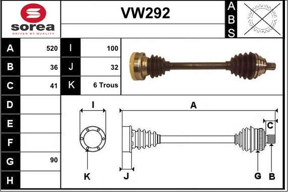 Sera VW292 - Piedziņas vārpsta autodraugiem.lv