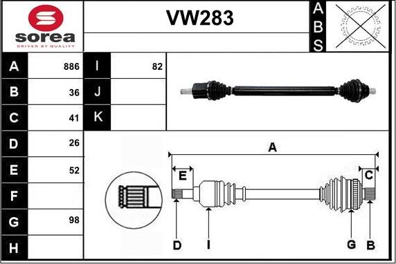 Sera VW283 - Piedziņas vārpsta autodraugiem.lv