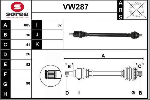 Sera VW287 - Piedziņas vārpsta autodraugiem.lv