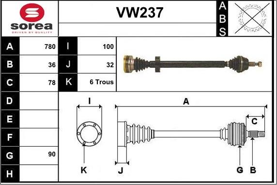 Sera VW237 - Piedziņas vārpsta autodraugiem.lv