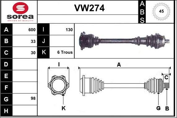 Sera VW274 - Piedziņas vārpsta autodraugiem.lv