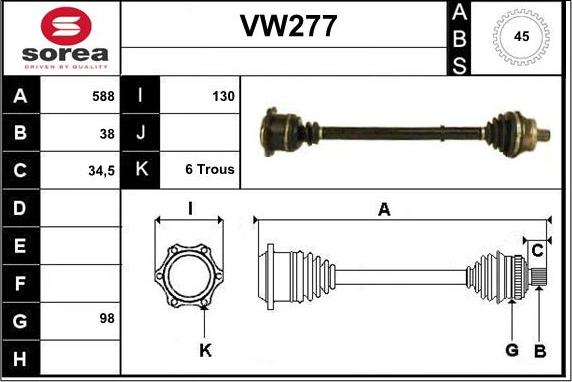 Sera VW277 - Piedziņas vārpsta autodraugiem.lv