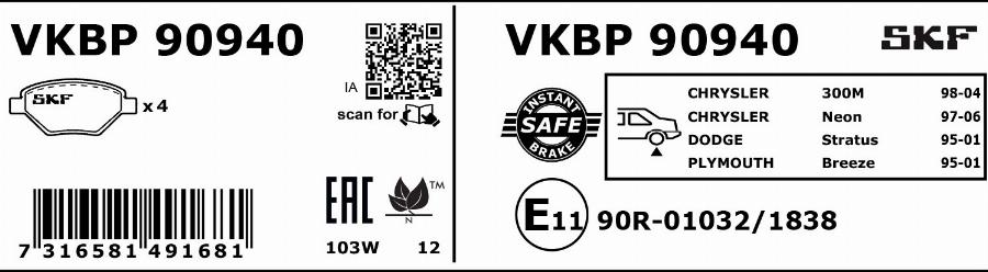 SKF VKBP 90940 - Bremžu uzliku kompl., Disku bremzes autodraugiem.lv