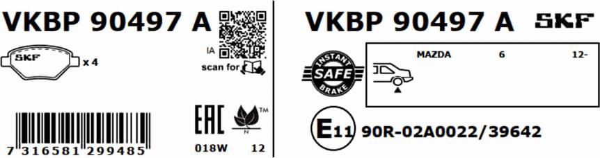 SKF VKBP 90497 A - Bremžu uzliku kompl., Disku bremzes autodraugiem.lv