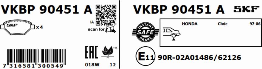 SKF VKBP 90451 A - Bremžu uzliku kompl., Disku bremzes autodraugiem.lv