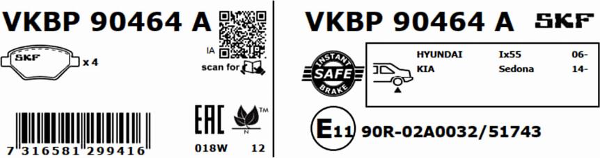 SKF VKBP 90464 A - Bremžu uzliku kompl., Disku bremzes autodraugiem.lv