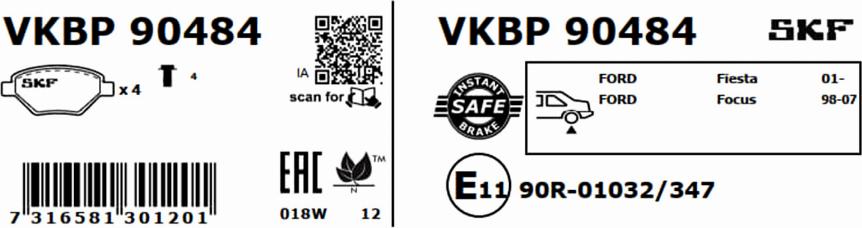 SKF VKBP 90484 - Bremžu uzliku kompl., Disku bremzes autodraugiem.lv