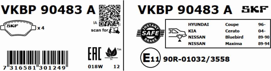 SKF VKBP 90483 A - Bremžu uzliku kompl., Disku bremzes autodraugiem.lv