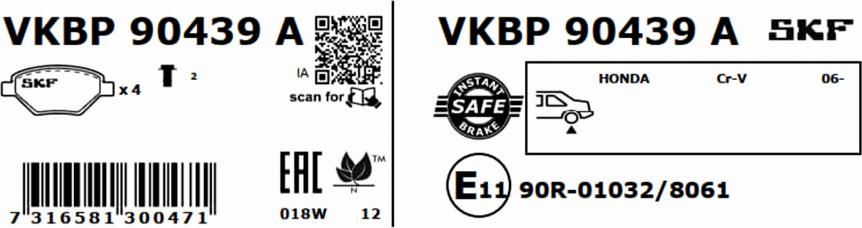 SKF VKBP 90439 A - Bremžu uzliku kompl., Disku bremzes autodraugiem.lv