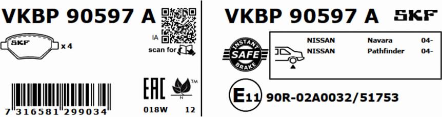 SKF VKBP 90597 A - Bremžu uzliku kompl., Disku bremzes autodraugiem.lv