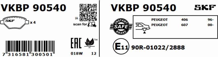 SKF VKBP 90540 - Bremžu uzliku kompl., Disku bremzes autodraugiem.lv