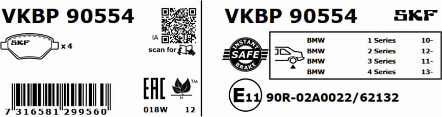 SKF VKBP 90554 - Bremžu uzliku kompl., Disku bremzes autodraugiem.lv