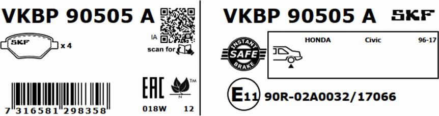 SKF VKBP 90505 A - Bremžu uzliku kompl., Disku bremzes autodraugiem.lv