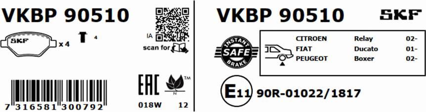 SKF VKBP 90510 - Bremžu uzliku kompl., Disku bremzes autodraugiem.lv