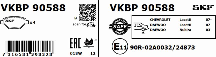 SKF VKBP 90588 - Bremžu uzliku kompl., Disku bremzes autodraugiem.lv