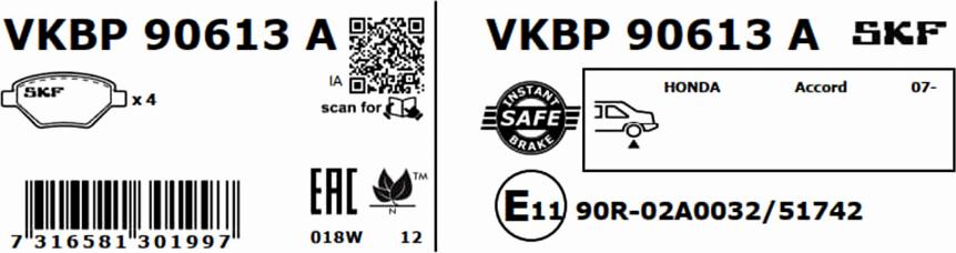 SKF VKBP 90613 A - Bremžu uzliku kompl., Disku bremzes autodraugiem.lv