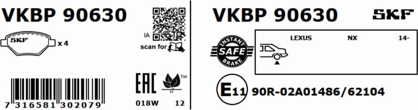 SKF VKBP 90630 - Bremžu uzliku kompl., Disku bremzes autodraugiem.lv