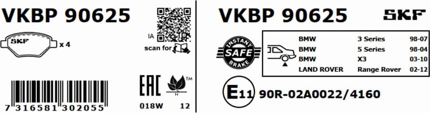 SKF VKBP 90625 - Bremžu uzliku kompl., Disku bremzes autodraugiem.lv